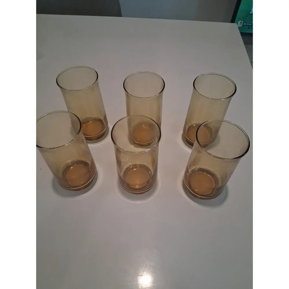 Set of 6 Vintage Libbey Bolero Gold Amber Glasses Tumblers MCM 1970s